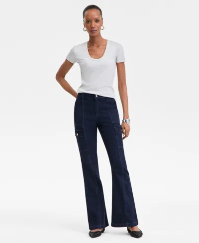 Inc International Concepts Women's Utility High-rise Flared Jeans, Exclusively At Macy's In Dk Indigo