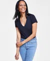 Inc International Concepts Women's Ribbed V-neck Top, Created For Macy's In Deep Black
