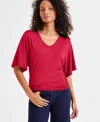 Inc International Concepts Women's V-neck Dolman-sleeve Top, Exclusively At Macy's In Red