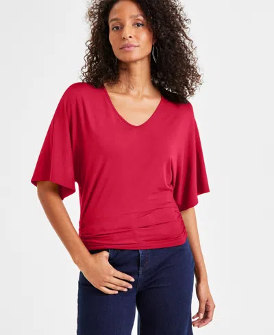Inc International Concepts Women's V-neck Dolman-sleeve Top, Exclusively At Macy's In Red