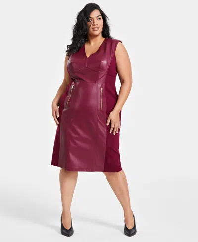 Inc International Concepts Plus V-neck Faux-leather Midi Dress, Created For  Macy's In Rhodolite Garnet | ModeSens