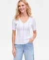 Inc International Concepts Women's V-neck Short Sleeve Ribbed Knit Sweater, Macy's Exclusive In White