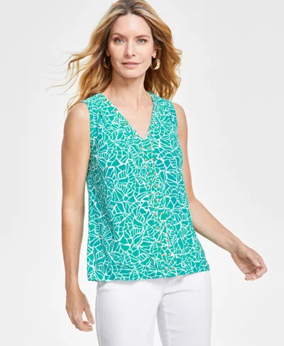 Inc International Concepts Women's V-neck Stud-trim Tank Top, Created For Macy's In Mina Mosaic