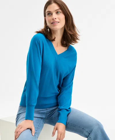Inc International Concepts Women's V-neck Sweater, Created For Macy's In Blue