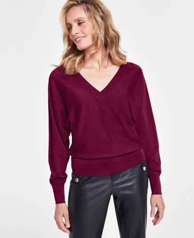 Inc International Concepts Women's V-neck Sweater, Created For Macy's In Burgundy