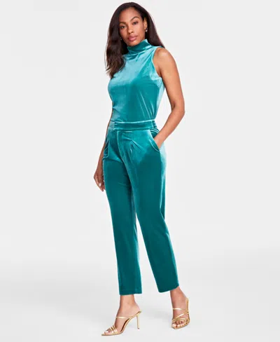 Inc International Concepts Women's Velvet High-rise Pants, Regular & Petite, Created For Macy's In Green Tourmalin