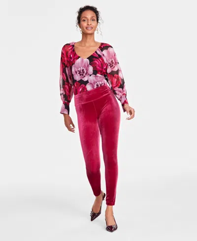 Inc International Concepts Women's Velvet Non-seam Skinny Leggings, Created For Macy's In Autumn Crimson