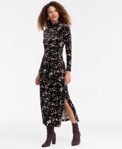 Inc International Concepts Women's Velvet Shoulder Cutout Midi Dress, Macy's Exclusive In Black