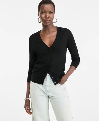 Inc International Concepts Women's V-neck Cardigan Sweater, Macy's Exclusive In Black