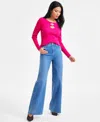 Inc International Concepts Women's Wide-leg Rhinestone Denim Jeans, Exclusively At Macy's In Md Indigo