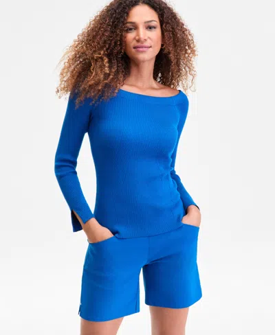 Inc International Concepts Women's Wide-neck Sweater, Macy's Exclusive In Blue