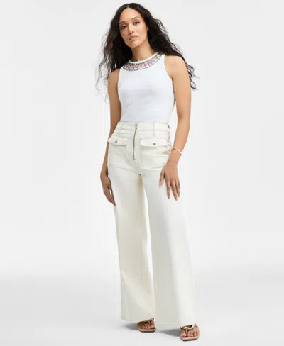 Inc International Concepts Women's Zip-front Wide-leg Jeans, Exclusively At Macy's In Vintage Cream