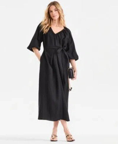 Inc International Concepts Womens 3 4 Sleeve Tie Waist Midi Dress Macys Exclusive In Black
