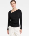 Inc International Concepts Womens Asymmetrical Neck Long Sleeve Top P Xs 3x Macys Exclusive In Black