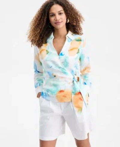 INC INTERNATIONAL CONCEPTS WOMENS BAILEY PRINTED SURPLICE WRAP TOP P XS 3X MACYS EXCLUSIVE