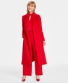 Inc International Concepts Womens Belted Coat Tie Neck Blouse Wide Leg Pants In Red Zenith
