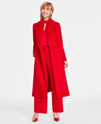 Inc International Concepts Womens Belted Coat Tie Neck Blouse Wide Leg Pants In Red Zenith