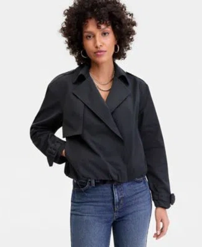 Inc International Concepts Womens Bubble Hem Cropped Trench Jacket Macys Exclusive In Black