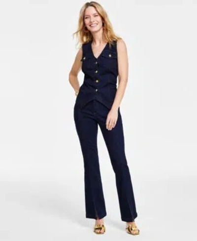 Inc International Concepts Womens Button Front Vest High Rise Kick Flare Jeans Created For Macys In Md Indigo