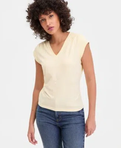 Inc International Concepts Womens Cap Sleeve V Neck T Shirt Macys Exclusive In Yellow