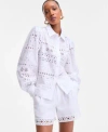 Inc International Concepts Womens Cotton Eyelet Blouson Sleeve Blouse Xs P Xl Exclusively At Macys In White
