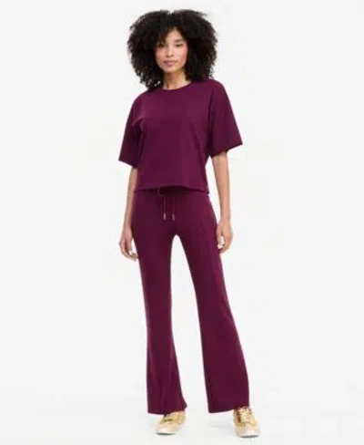 Inc International Concepts Womens Crewneck Short Sleeve Top Flare Leg Sweatpants Macys Exclusive In Purple