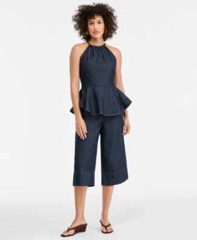 Inc International Concepts Womens Denim Halter Top Cropped Culottes Macys Exclusive In Blue