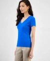 Inc International Concepts Womens Drapy Ribbed V Neck Top Xs 3x Exclusively At Macys In Blue