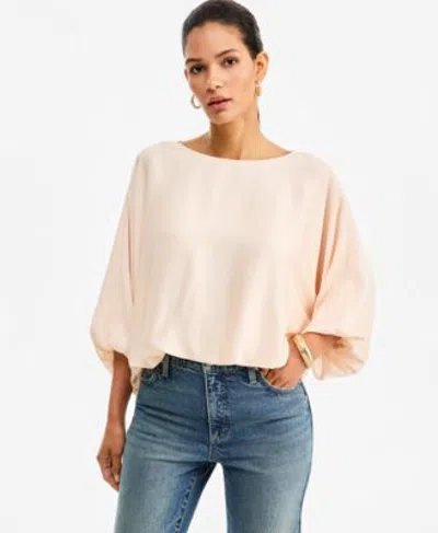 Inc International Concepts Womens Elbow Sleeve Bubble Boat Neck Blouse Macys Exclusive In Neutral