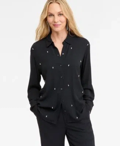 Inc International Concepts Womens Embellished Blouse P Xs Xxl Macys Exclusive In Black