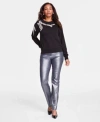 Inc International Concepts Womens Embellished Crewneck Sweater Metallic Jeans Created For Macys In Silver