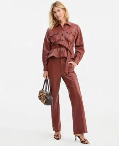 Inc International Concepts Womens Faux Leather Jacket Straight Leg Pants In Animal Print