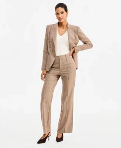 Inc International Concepts Womens Houndstooth Double Breasted Blazer Straight Leg Pants In Neutral