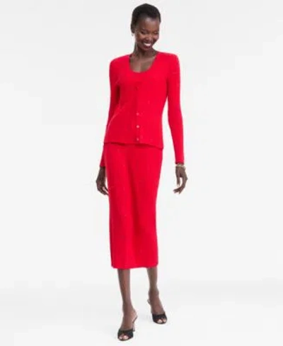 Inc International Concepts Womens Knit Cardigan Sweater Sleeveless Tank Skirt Macys Exclusive In Real Red