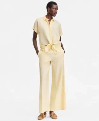 Inc International Concepts Womens Linen Tie Front Blouse Pull On Pants In Yellow