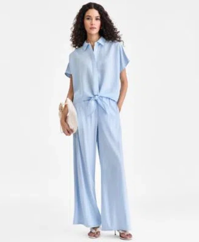 Inc International Concepts Womens Linen Tie Front Blouse Pull On Pants In Blue