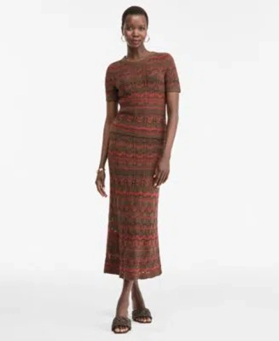 Inc International Concepts Womens Metallic Crochet Stripe Sweater Skirt Macys Exclusive In Deep Blk C