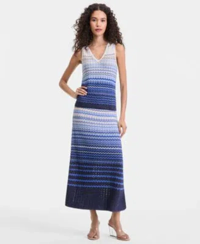 Inc International Concepts Womens Ombre Stripe Sleeveless Sweater Midi Skirt In Blue