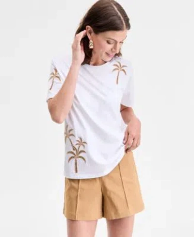 Inc International Concepts Womens Palm Cotton Graphic T Shirt Xs P Xl Exclusively At Macys In White