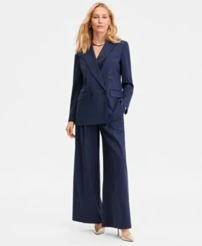 Inc International Concepts Womens Pinstripe Double Breasted Blazer Wide Leg Pants In Blue