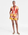 Inc International Concepts Womens Printed Button Down Camp Shirt Matching Drawstring Shorts Exclusively At Macys In Multi
