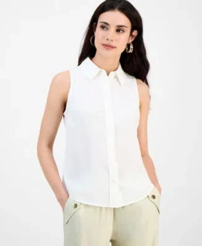 Inc International Concepts Womens Printed Button Down Sleeveless Blouse P Xs Xxl Exclusively At Macys In White