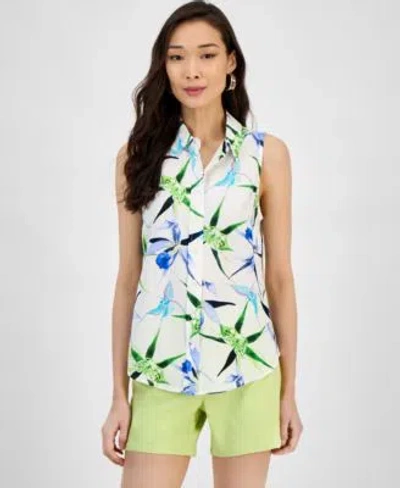Inc International Concepts Womens Printed Button Down Sleeveless Blouse Xs P Xl Exclusively At Macys