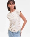 Inc International Concepts Womens Printed Drawstring Side Top P Xs 3x Macys Exclusive In White