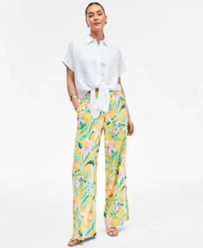 Inc International Concepts Womens Printed Linen Blend Wide Leg Pants P Xs 3x Exclusively At Macys
