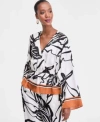 Inc International Concepts Womens Printed Peplum Top P Xs 3x Exclusively At Macys In Black
