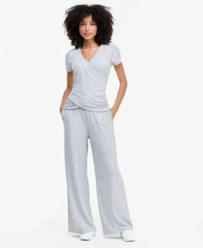 Inc International Concepts Womens Rib Knit Faux Wrap Top Wide Leg Pants Macys Exclusive In White