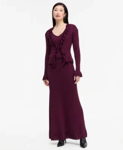 Inc International Concepts Womens Ruffle Trim Cardigan Sweater Tank Midi Skirt In Burgundy