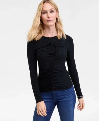 Inc International Concepts Womens Shirred Front Long Sleeve Top P Xs Xxl Macys Exclusive In Brown