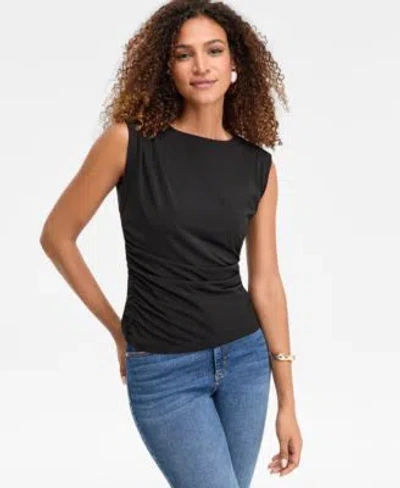Inc International Concepts Womens Short Sleeve Ruched Boatneck Top Xs 3x Macys Exclusive In Black